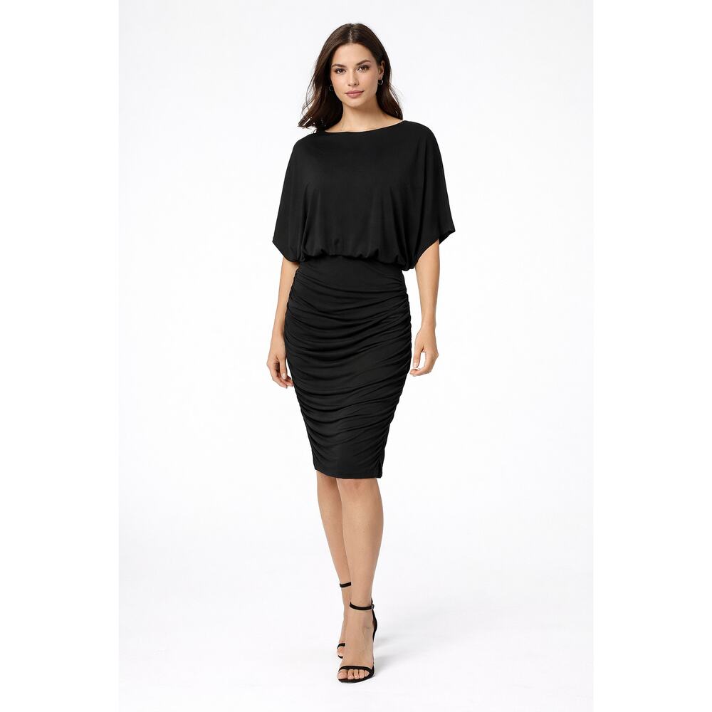 Aiden by Aidan Mattox Black Ruched Blouson Cocktail Dress Size 0